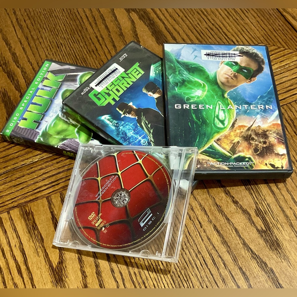 Superhero DVD 📀 set: Green Hornet 🐝 , Green Lantern 🏮, Hulk & bonus Spider-Man 2